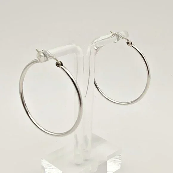 Sterling 1.5" Silver Hoop Earrings - Picture 2 of 6